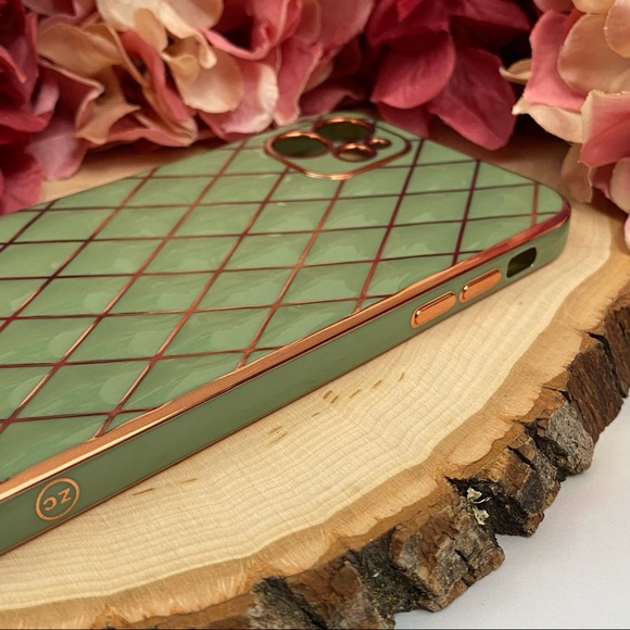 Luxury Sage Green and Gold Electroplated 3D Design iPhone & Samsung Galaxy Case - Picture 8 of 16